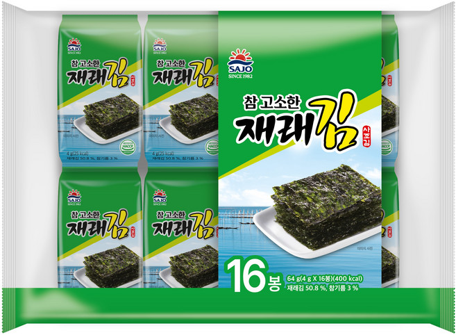 [사조김 공식온라인몰] 참고소한 재래김 도시락김 사조김 4g 16봉 4팩 (64봉), 4개