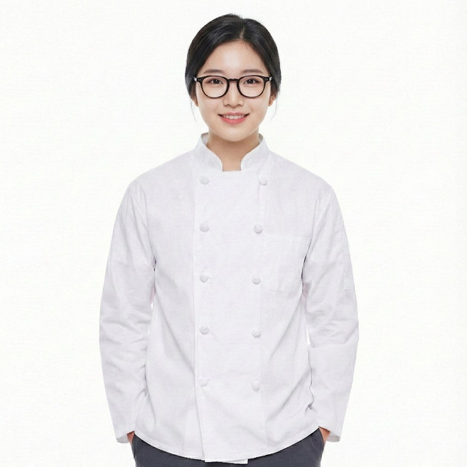 긴팔 베이직 매듭단추 조리복 / 남녀 공용 조리사 시험복 실습가운