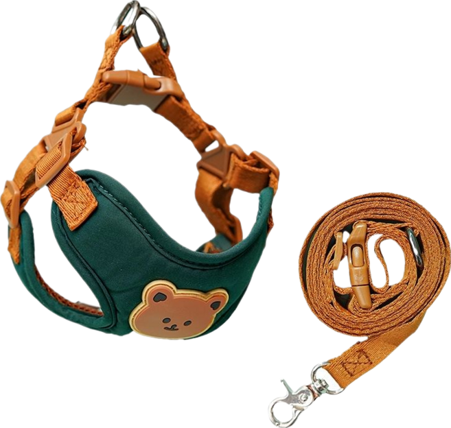 寵物牽引繩 中小型犬貓胸背帶 熊熊造型, 1個, 綠色XS胸圍32-36cm 2-3斤