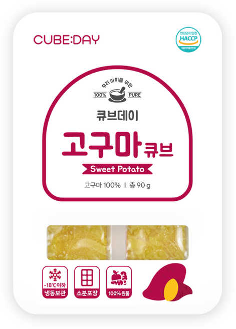 큐브데이 고구마 큐브 (고운 입자 초기 중기 후기) 다진 야채 채소 무스 토핑 죽, 90g, 1개