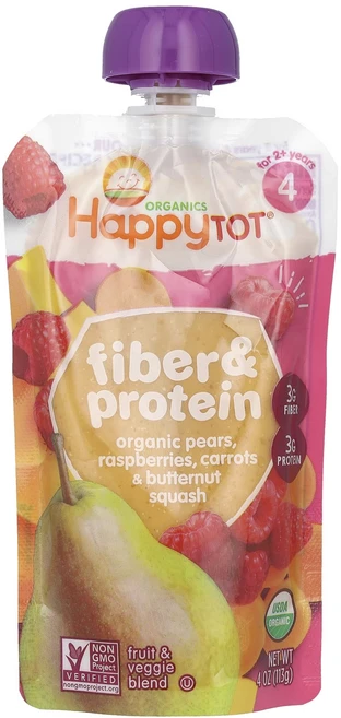 Happy Family Organics Happy Tot 식이섬유 & 단백질 2년 이상 유기농 배 라즈베리 당근 및 버터넛 스쿼시 113g(4oz), HappyFamilyOrganicsHappyTot식이섬, 113g, 1개 - 쿠팡