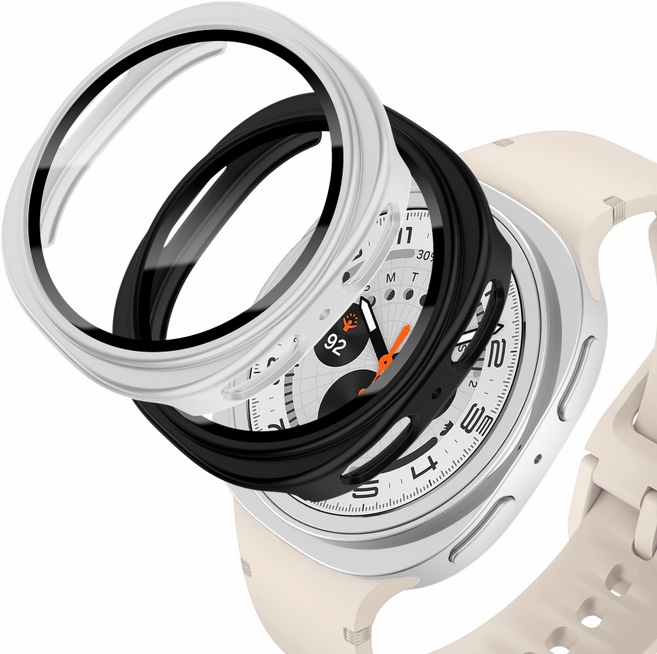 갤럭시 워치 호환 케이스 2개입 4개입 보호 PC강화유리 풀커버 케이스 4 5 6 7 8, 실버/블랙