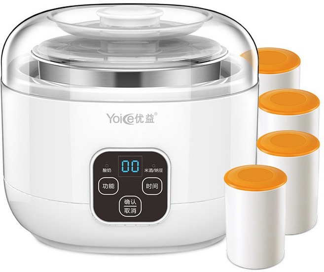 1L 전기 요구르트 메이커 기계 자동 3 in 1 낫토 막걸리 기계 스테인레스 스틸 라이너 DIY 요구르트 도구, 01 with ceramic cup_03 UK, 1개