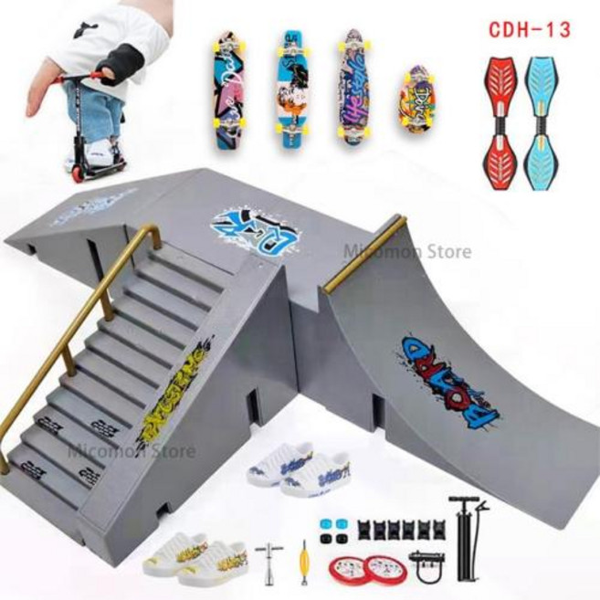 Tech 핑거 스케이트보드 스쿠터 핑거보드 램프 세트 자전거 스포츠 핑거팁 BMX 스케이트파크 키트 참신한 장난감 어린이, 2.CDH-13, 1개