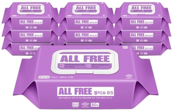 올프리 물티슈65 대용량 (80매) 캡형 10팩 저자극, 80매, 10박스