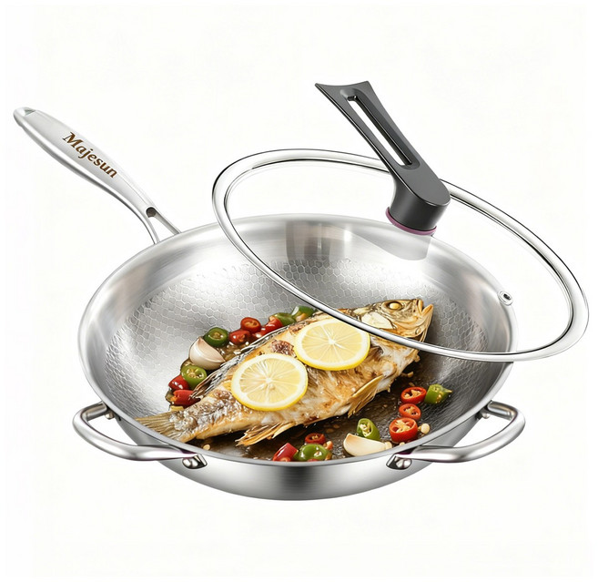 Majesun 무코팅 프라이팬 304티타늄 스테인레스 논스틱 인덕션 가스레인지 겸용, 1개, 32cm