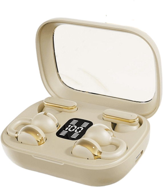 [4개 이어폰] 골전도 이어폰 무선 블루투스 게이밍 저지연 노이즈감소 초장시간 배터리 스포츠용, 베이지, EJ-001