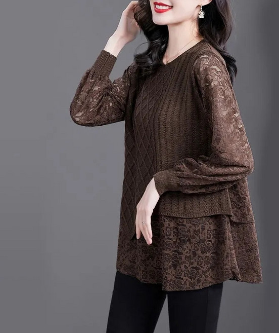 도희날다 2384 중년여성 라운드넥 박스핏 긴팔 티셔츠