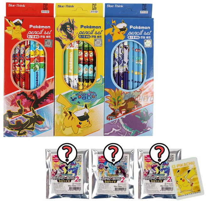 포켓몬스터 연필 8본 3개 (총 24자루) + 포켓몬 랜덤 지우개 3개