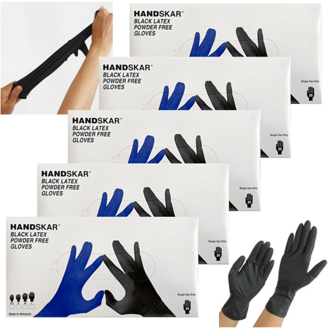 라텍스 장갑 핸드스카 파워 프리 미용장갑 20개입(10켤레) x 5곽, 1세트, XS