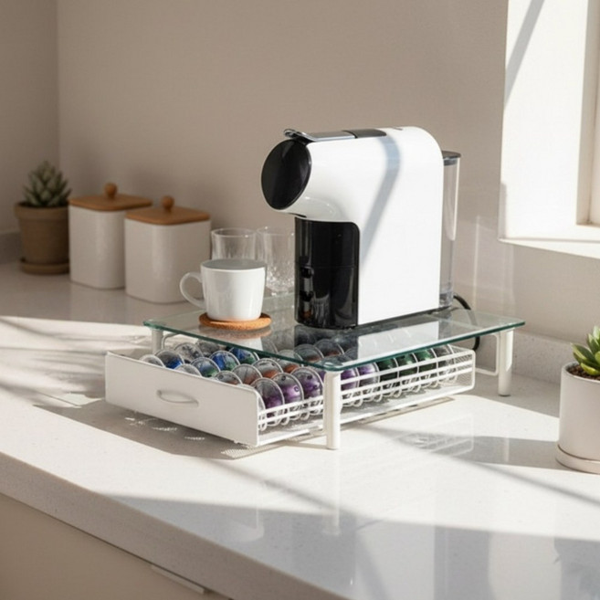 온빛 커피 캡슐 보관함 강화유리 40구, 1개, 화이트