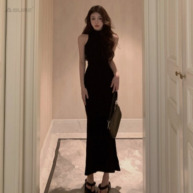 에쥬아 반폴라 민소매 롱원피스 머메이드 원피스 슬림 랩원피스