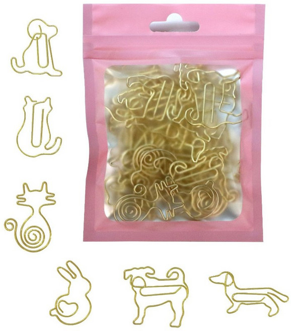 【CHL】可愛造型金屬迴紋針 蔬果 食物 動物 音符 創意, 1個, 金色動物款30入