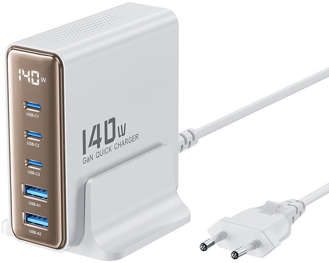 Toocki 투키 GaN 140w LED 디스플레이 3C2A 5포트 C타입 PD3.0 PPS 초고속 멀티충전기, 1개, 화이트