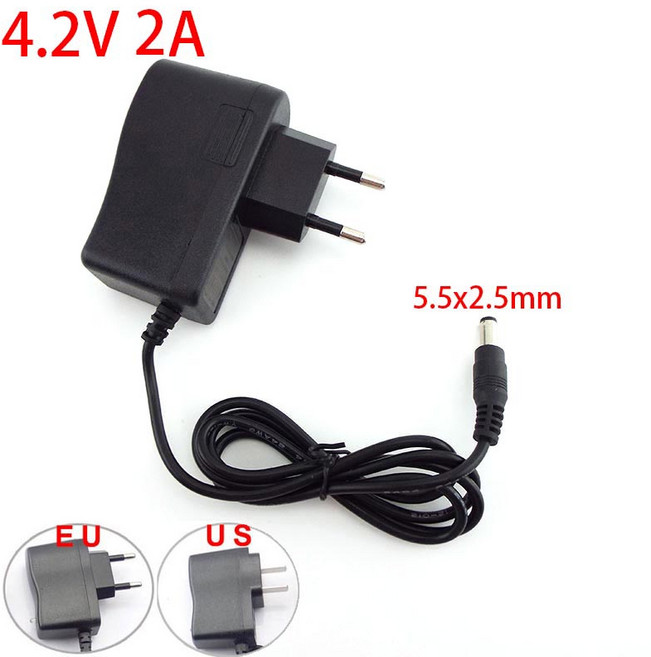 호환 AC 100-240V DC 4.2V 8.4V 12.6V 16.8V 1A 1000MA 어댑터 전원 공급 장치 V 볼트 충전기 플러그 18650, 02 EU plug, 05 4.2V 2A 5.5mm