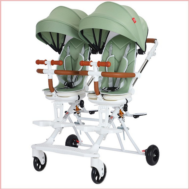 쌍둥이 트라이크 충격흡수 휴대용 트라이크 8.5kg 트윈 유모차 기내반입, 그린