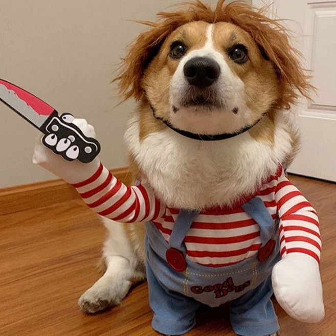 특이한 강아지 할로윈 코스튬 처키옷 애견 파티 의상, 1개