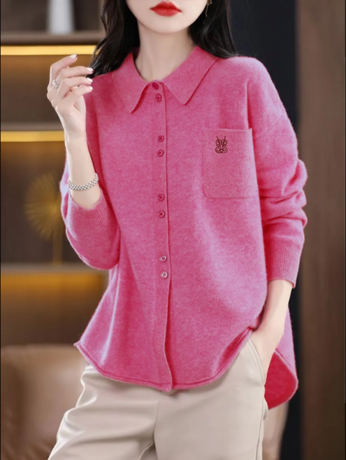 패션고리 여성 카라넥 데일리 울 니트 긴소매 셔츠 H180