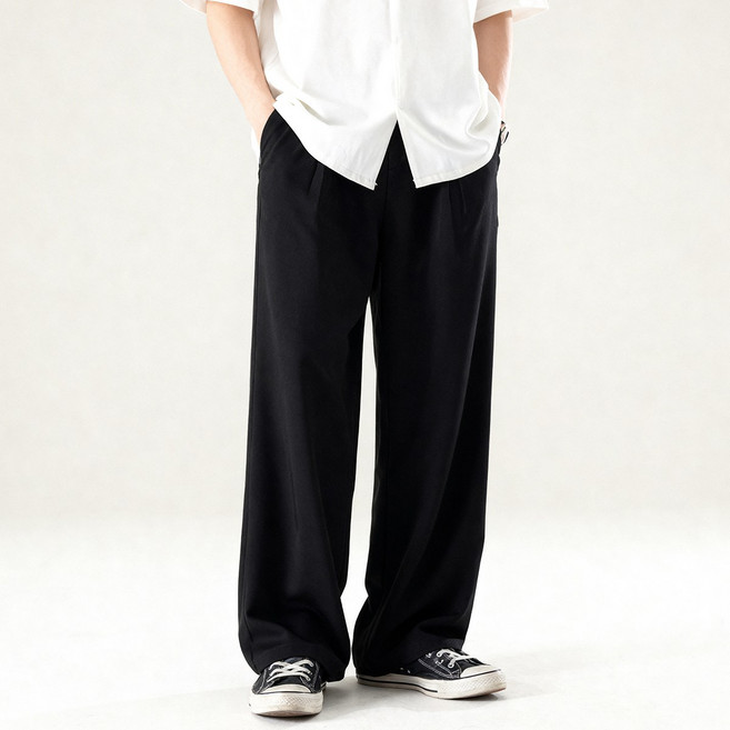 Tobee 남성용 와이드핏 순색 슬랙스 부드러운 긴바지 세미 와이드 팬츠 빅사이즈 여름 겨울 사계절용