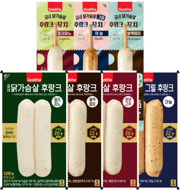 굽네 후랑크 소시지꼬치 7종 혼합 27팩, 1세트, 120g