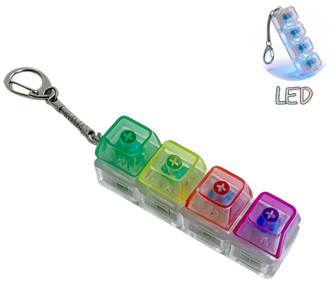 치프몰 기계식 키보드 투명 키캡 LED 열쇠고리 4캡, 1개, 칼라