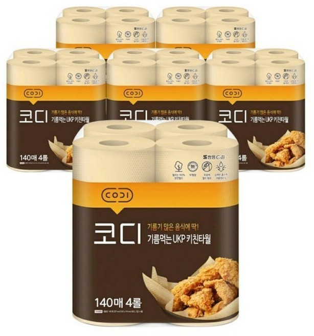 코디 기름먹는 UKP 키친타월 2겹 140매x4롤x6개/키친타올, 6개, 140매