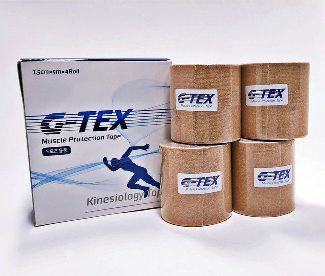 지텍스 테이프 7.5cm x 5m 1박스 4롤 키네시올로지 국산 스포츠테이핑 근육테이프 G-TEX TAPE, 4개, 1세트