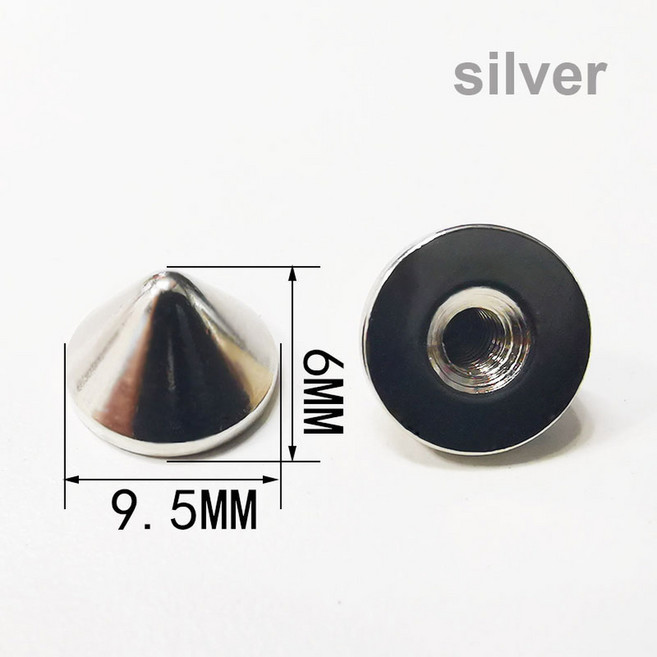 금속 불릿 콘 스파이크 펑크 스크루백 스터드 가방 가죽 공예 전화 케이스 DIY 장식 액세서리 10 개 이상 색상, sliver 9.5x6mm
