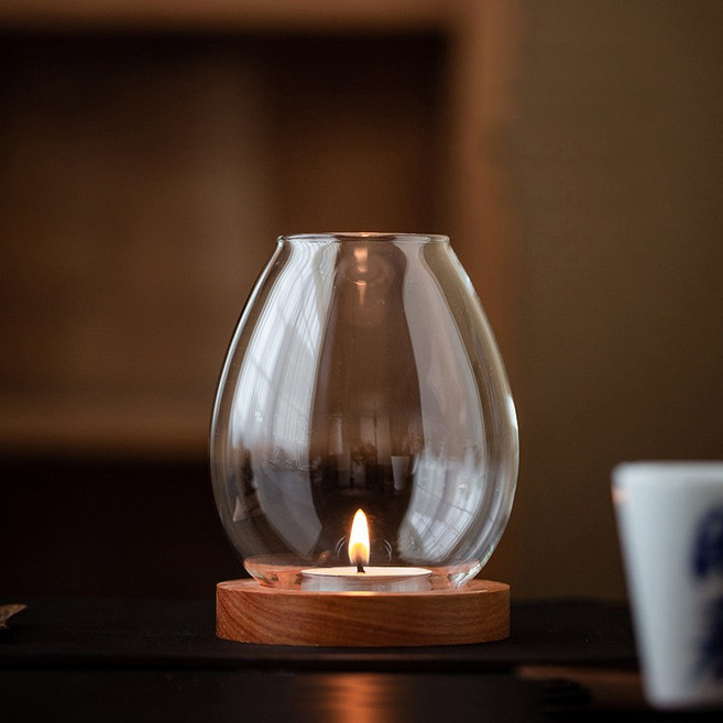 57도씨 유리돔 티라이트 홀더 우드 캔들 촛대, 티라이트 홀더_투명, 투명