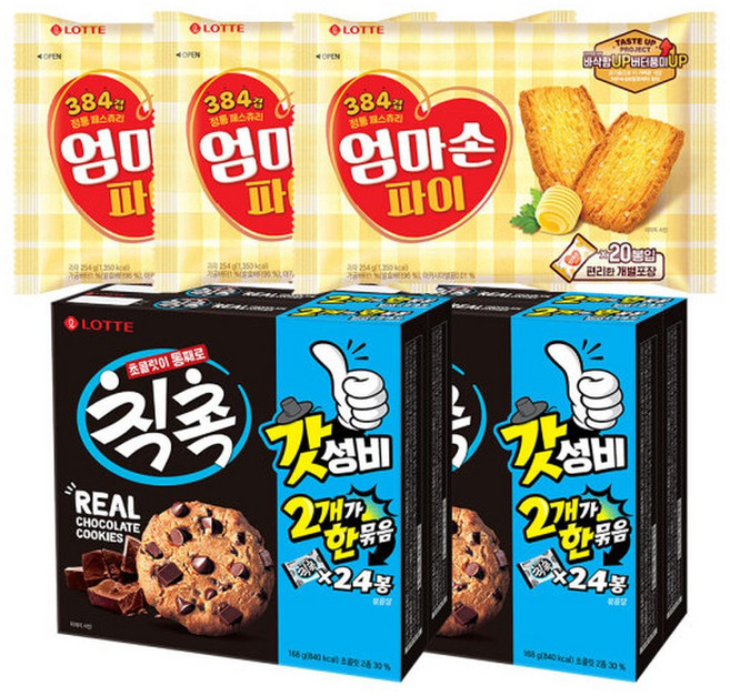 엄마손파이 254g X3개 + 롯데제과 칙촉 2번들(336g) X2개, 2박스