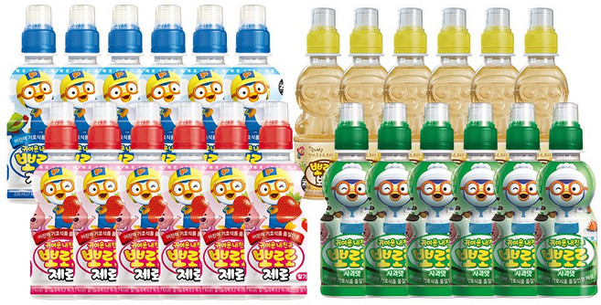 뽀로로음료 4종 24개 세트 (제로밀크x6+제로딸기x6+보리차x6+사과x6), 1세트, 5.55L