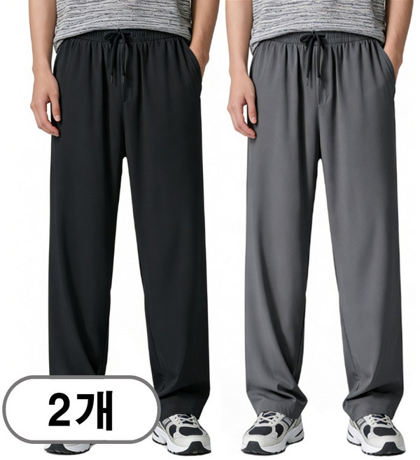 웨이차차 1+1 여름 남성 냉감바지 스판 시원한 아이스 일자 롱 팬츠