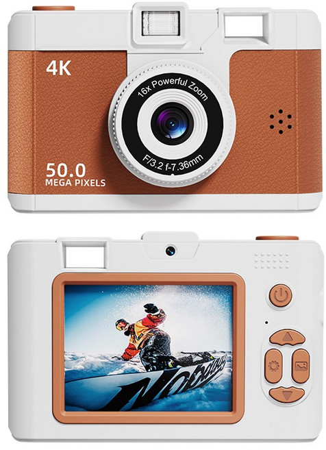 PYHO 디지털카메라 5000w 고화질 픽셀 셀카 여행용 소형 소형카메라 즉석카메라 64G메모리 카드, 갈색