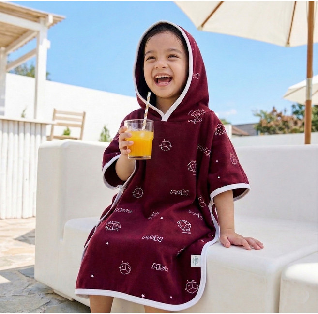 잼베이비 유아동 후드 비치가운 레인보우 다양한 색 넉넉한 모자 부드러운 감촉 면100 물놀이 필수품