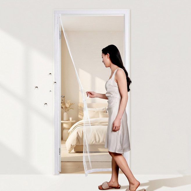 OLIVET 현관 방충망 문 자석식 모기장 여름용 간편설치 가정용, 화이트