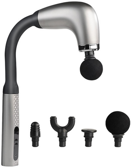 진동 핸디 안마기 강력 진동 갈고리형 6단조절 4개 교체 휴대용 무선 안마기, 실버 은색