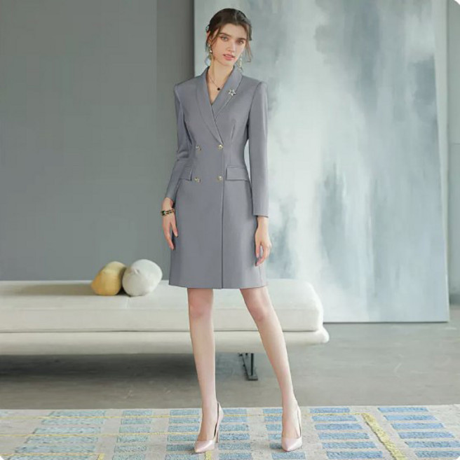 春秋名媛連衣裙長袖職業西裝裙修身顯瘦經理工裝主持人正裝工作服