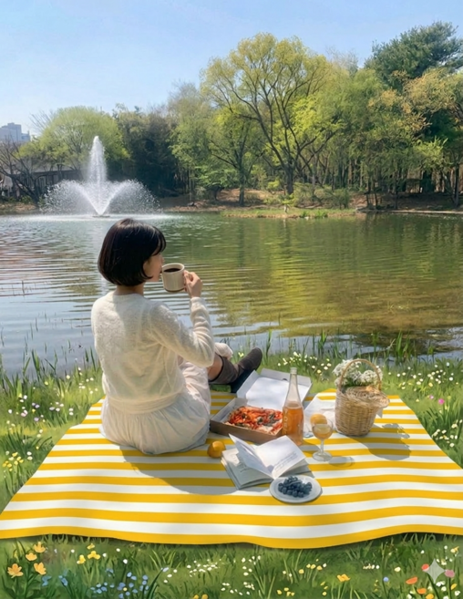 조이앤 스트라이프 방수 피크닉매트 휴대용 캠핑 야외매트, 옐로우 스트라이프