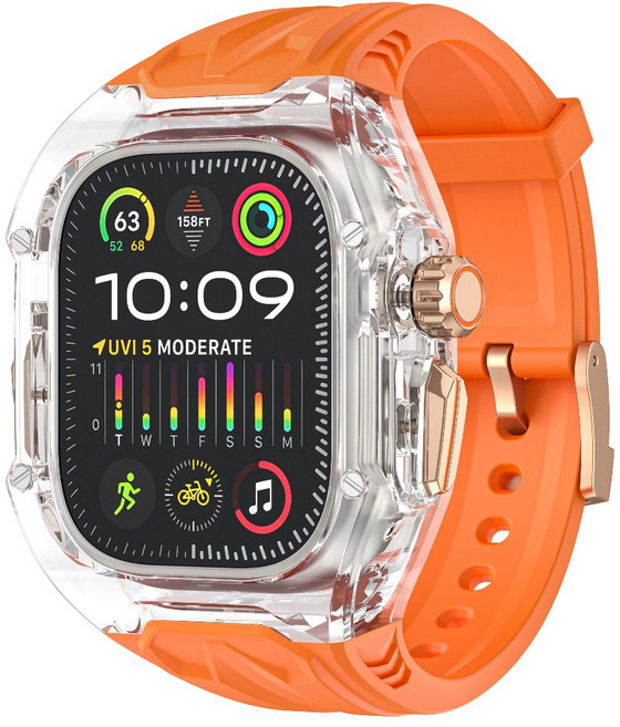 Apple Watch 錶帶 改裝運動錶帶 適用 Series 10 9 8 7 SE3 46mm, 透橙,49mm丨Ultra 1/2, 1個