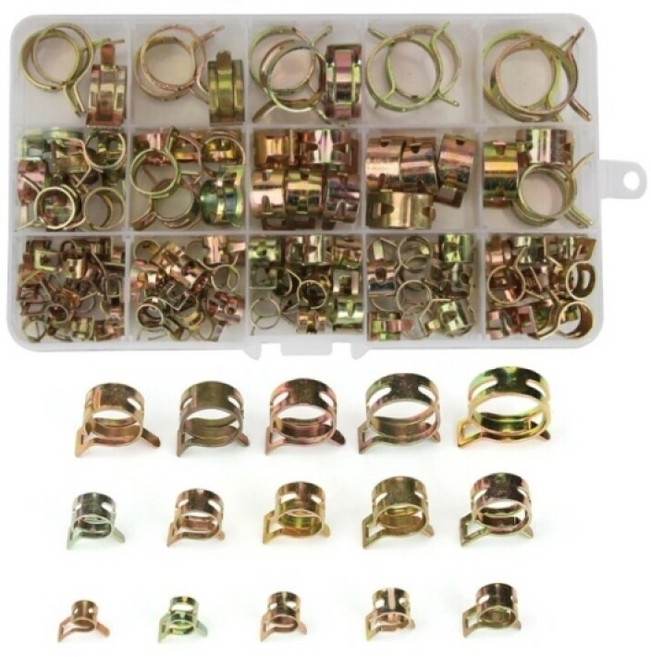 호스 고정 집게 밴드 세트 115PCS - 6-22mm 스프링 호스클램프 - 탄소강 컬러아연 도금 - 자동차 배관 연료라인 고정용, 이미지참조, 1세트