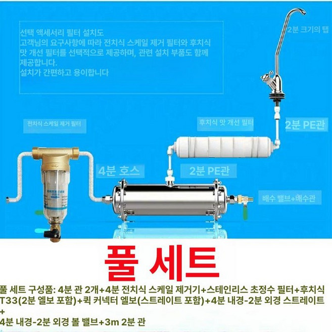 지하수 연수기 석회질 철분 농업용 가정용 수도관 정수기 수돗물 대용량, 1500리터 손세척 멤브레인 전체 세트, 1개