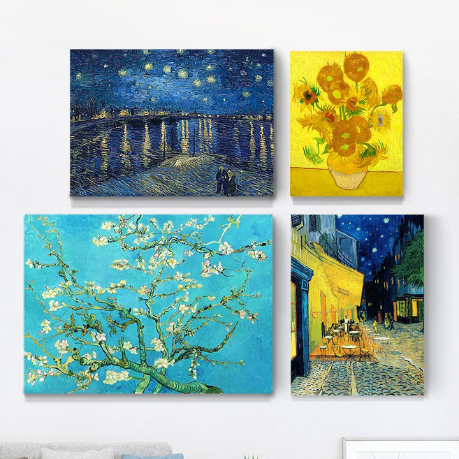 자체제작 고흐 그림 캔버스 액자 거실 인테리어 사무실 명화 현관 대형 해바라기 별이빛나는밤 아몬드나무, 05.고흐- 밤의 카페테라스