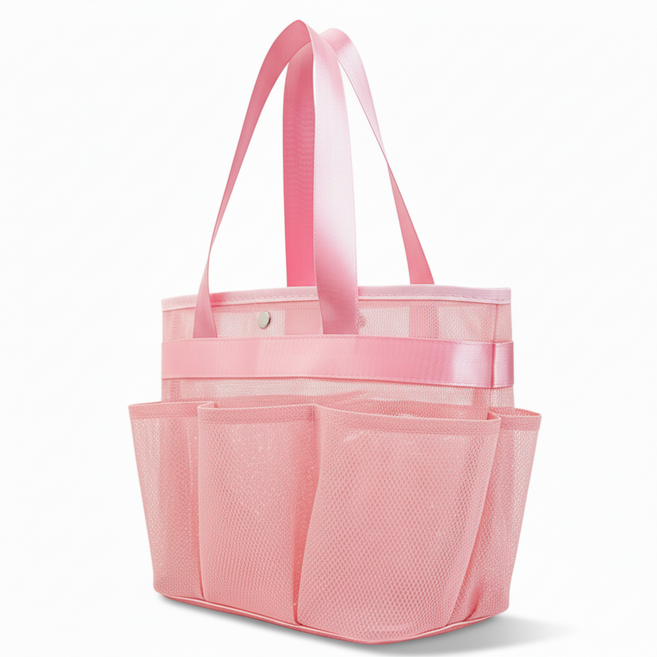 하루시 베이직 메쉬 포켓 목욕가방 수영가방, 핑크
