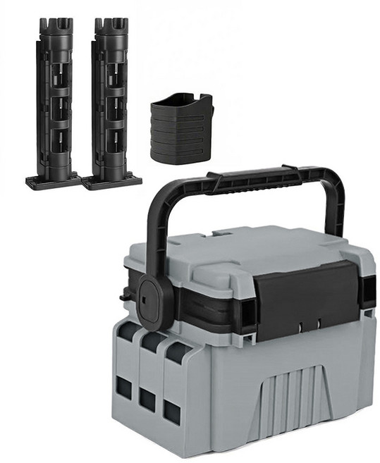 낚시박스 낚시용품 보관함 다용도 태클박스 6L/13L+낚시대꽂이 2개+물컵걸이, 그레이+블랙, 1개