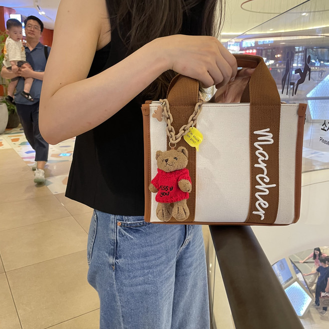 키링포함 마르쉐 자수 토트백 크로스 캔버스 사각 손가방 골프 인스타패션