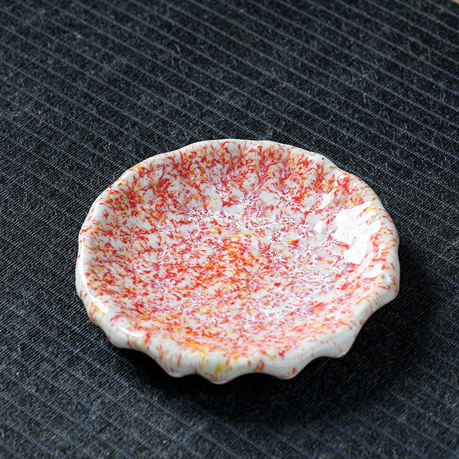 復古窯變馬克杯 志野燒咖啡杯, 志野燒小盤子 13*13*2CM 紅色, 1套
