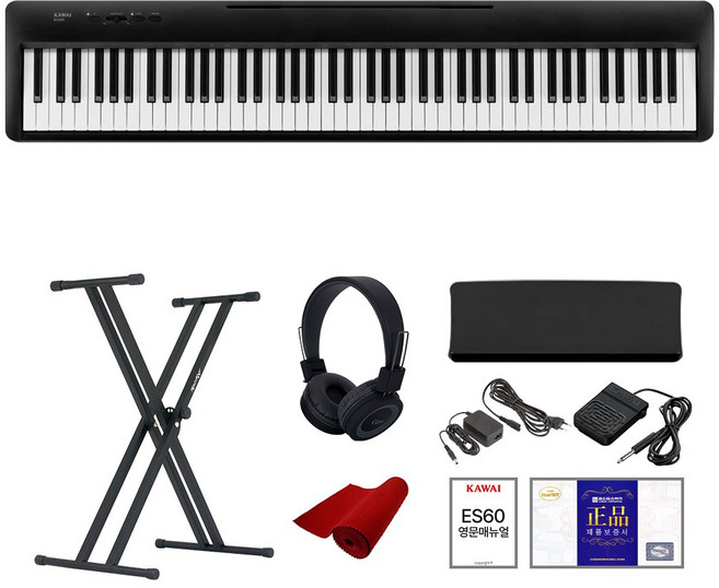 가와이 ES60 전자 디지털피아노 키보드 88건반 쌍열스탠드 풀패키지, ES60 블랙 쌍열스탠드 풀패키지, 1개