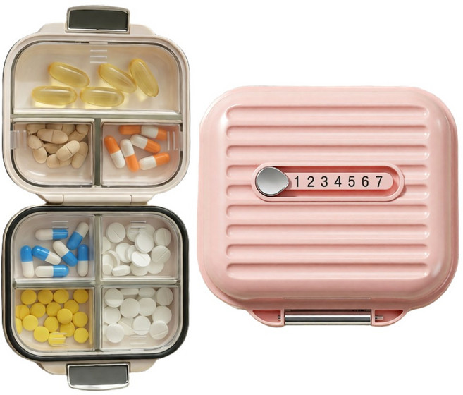 아노이 휴대용 7칸 데일리 미니 알약 케이스, 1개, 파우더 핑크