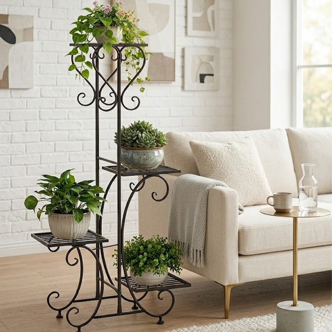 4단 철제 화분 진열대 인테리어 플랜트 스탠드, 블랙