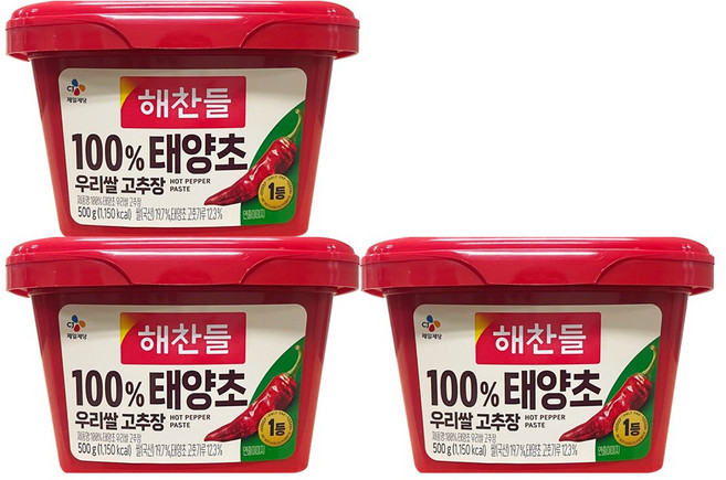 해찬들 우리쌀로 만든 태양초 골드 고추장, 500g, 3개